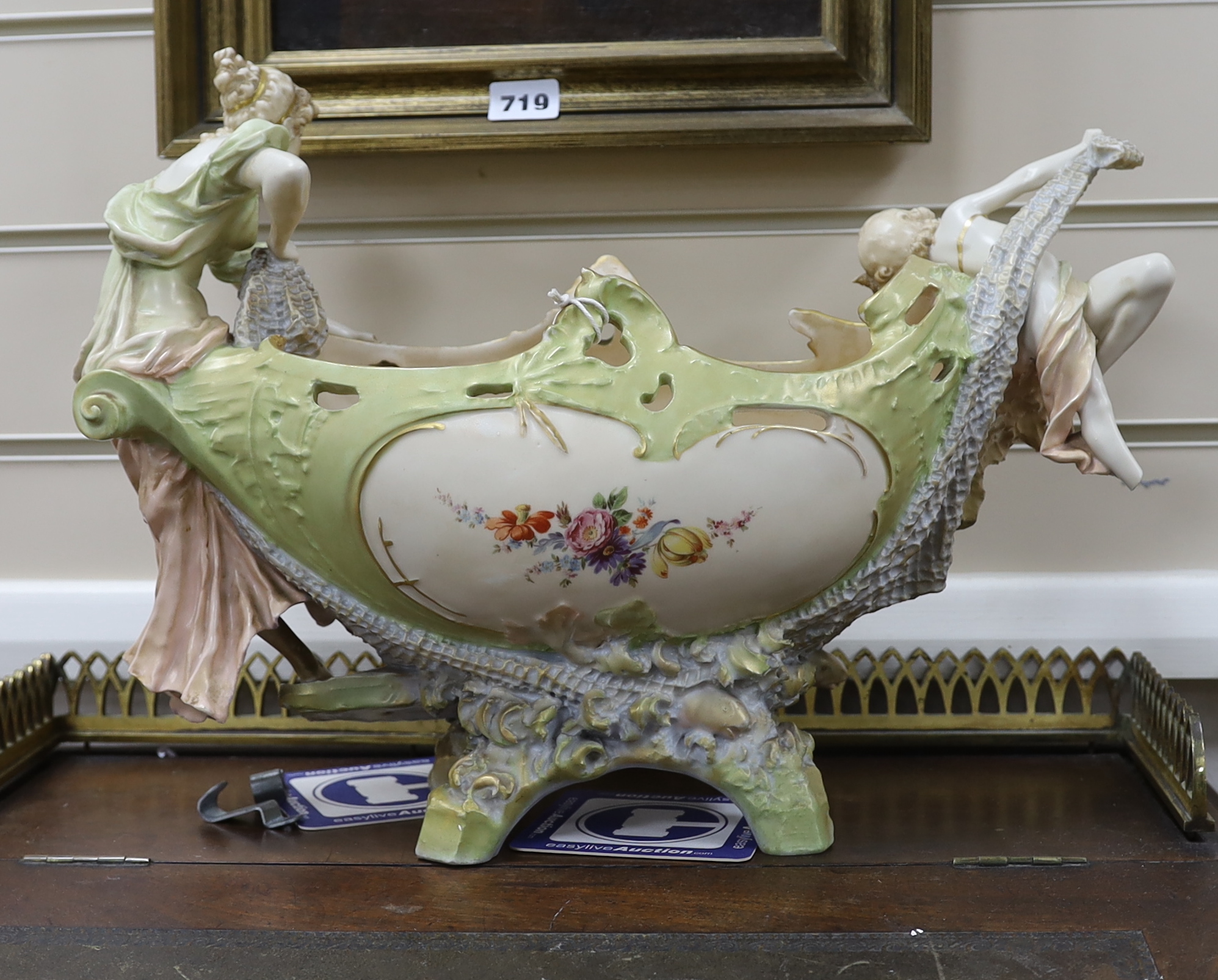 An early 20th century Austrian porcelain figural bowl or centrepiece, 45cm wide